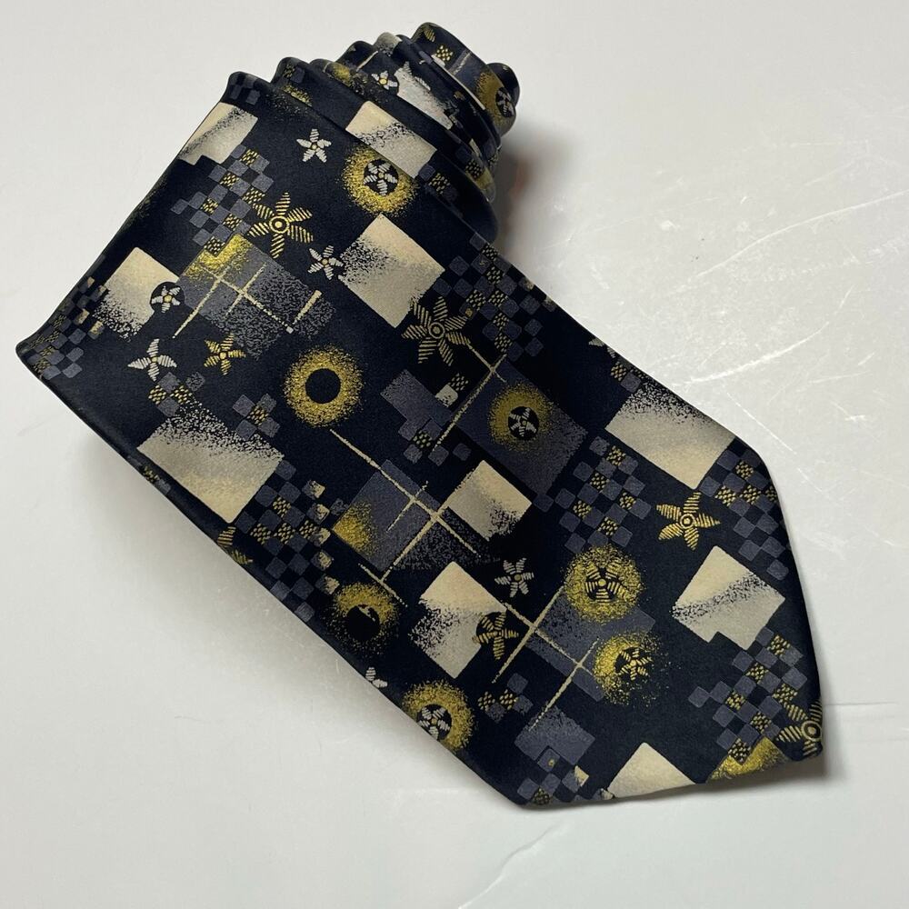 Maus & Hoffman Luxury Silk Necktie – Black &‎ Gold Mixed Pattern – 3.75" x 62"